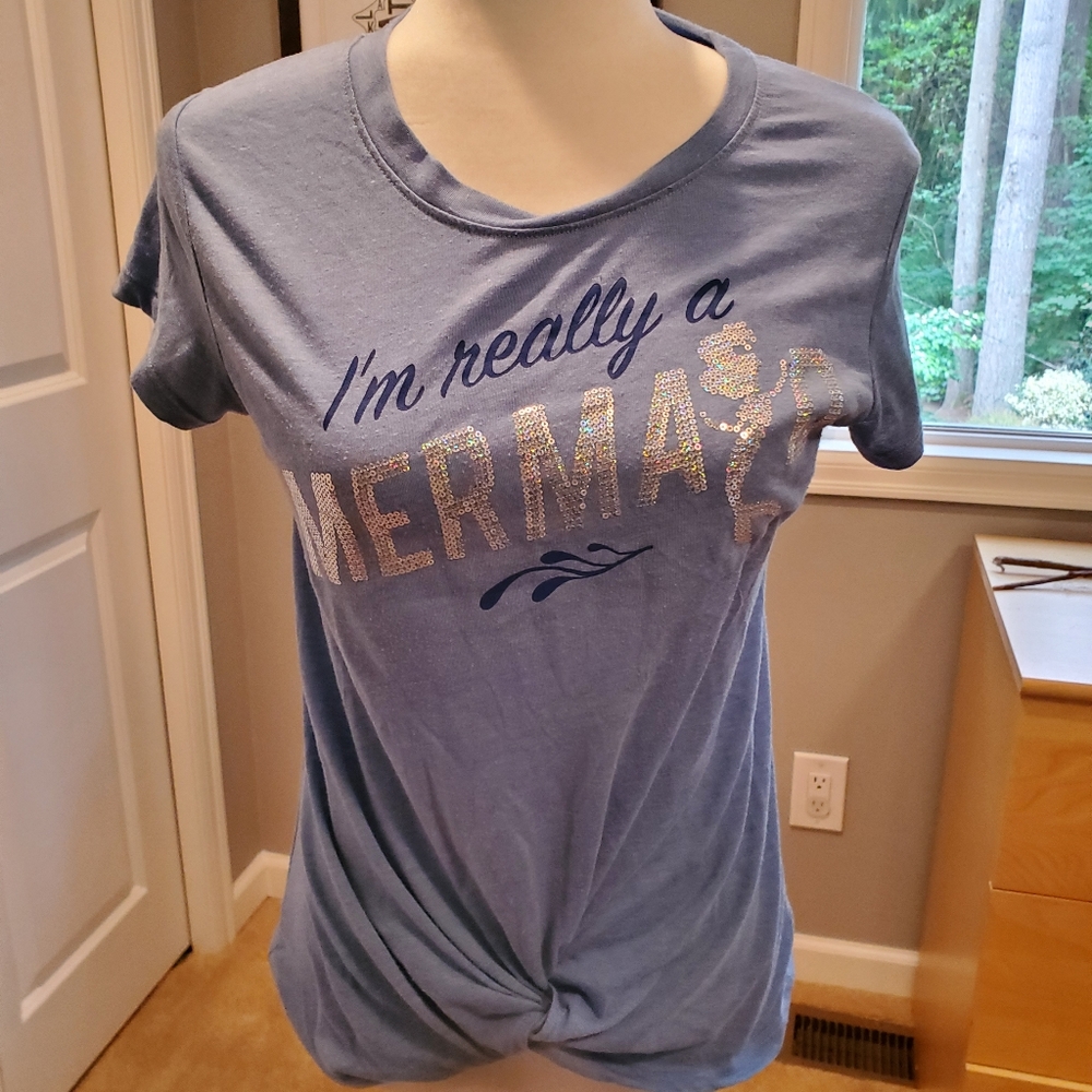 Disney Ariel little mermaid light blue glitter t-shirt size small